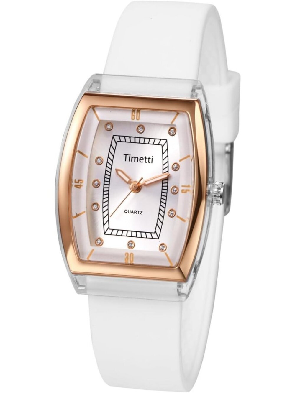 Women's White Analog Quartz Tonneau Dial Adjustable Band Silicone Wrist Watch